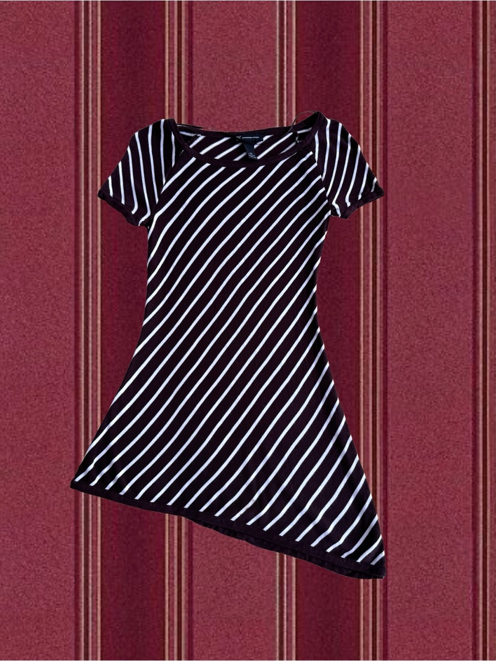 Brown & White Diagonal Stripe Asymmetrical Top